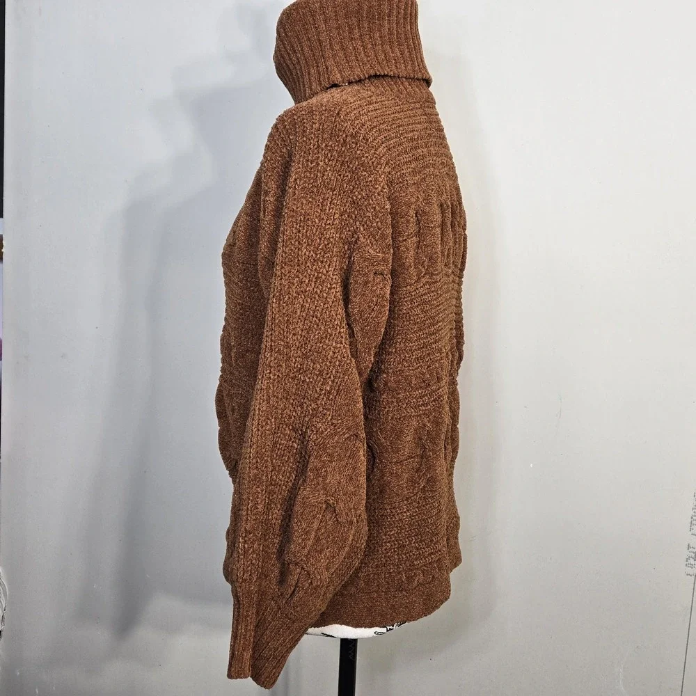 Olive & Oak Chunky Knit Turtleneck Sweater L Rust‎ Orange Textured Cozy Pullover